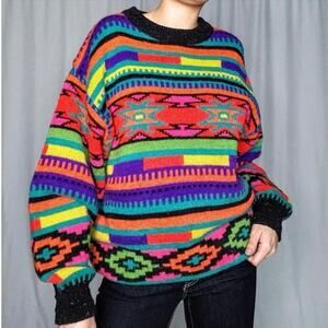 Vintage 80’s Studio Michelle Stewart Colorful knit crew pullover sweater Medium